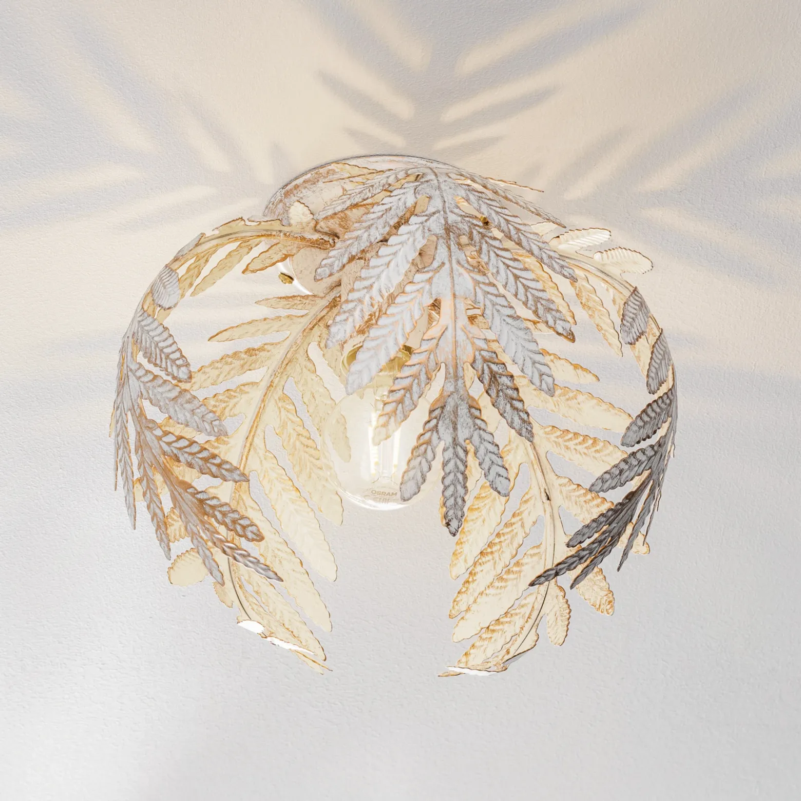 Plafón Felce en forma de helecho, marfil, Ø 25 cm