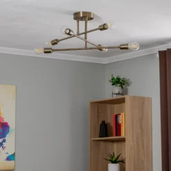 Plafón Flor 176, 6 luces, oro envejecido