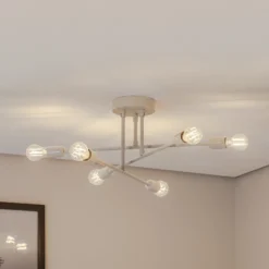 Plafón Flower 177, blanco crema, metal, 6 luces