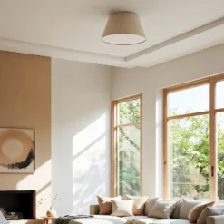 Plafón Formo, beige, lino, Ø 38 cm, E27