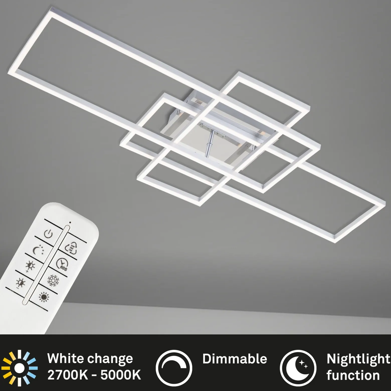 Plafón Frame rectángulo 3 luces CCT aluminio