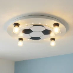 Plafón Fútbol, 4 luces, plata-blanco