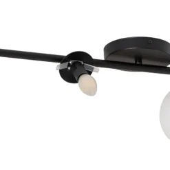 Plafón Glassy, 4 luces, lineal, negro/ópalo