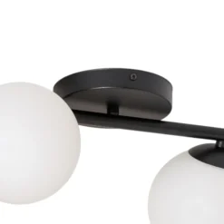 Plafón Glassy, 4 luces, lineal, negro/ópalo