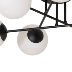 Plafón Glassy, 6 luces, negro/ópalo