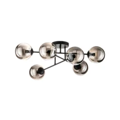 Plafón Glassy, negro, grafito, cristal, 6 luces, E14