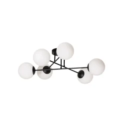 Plafón Glassy, negro/ópal, 75 cm, 6 luces.