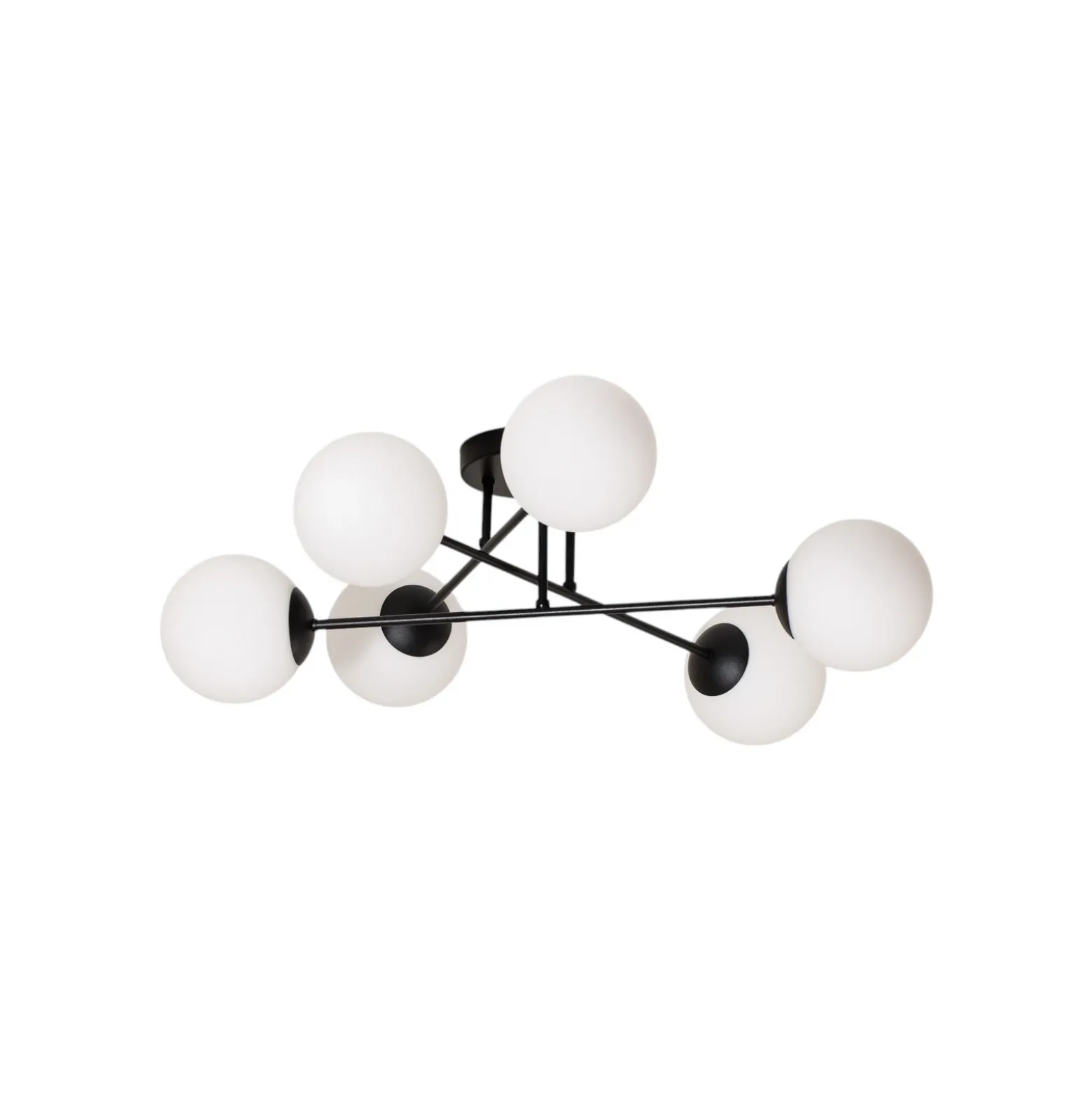 Plafón Glassy, negro/ópal, 75 cm, 6 luces.