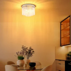 Plafón Gorley, blanco/arena, cristal, Ø 32 cm, 5 luces, E14