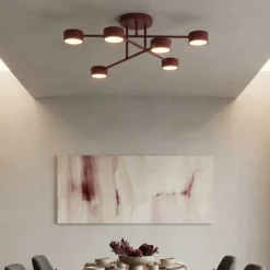 Plafón HALO, rojo oscuro, Ø 60 cm, 6 luces, metal, GX53