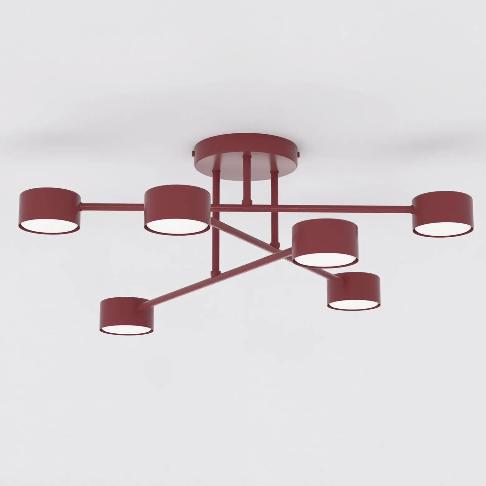 Plafón HALO, rojo oscuro, Ø 60 cm, 6 luces, metal, GX53
