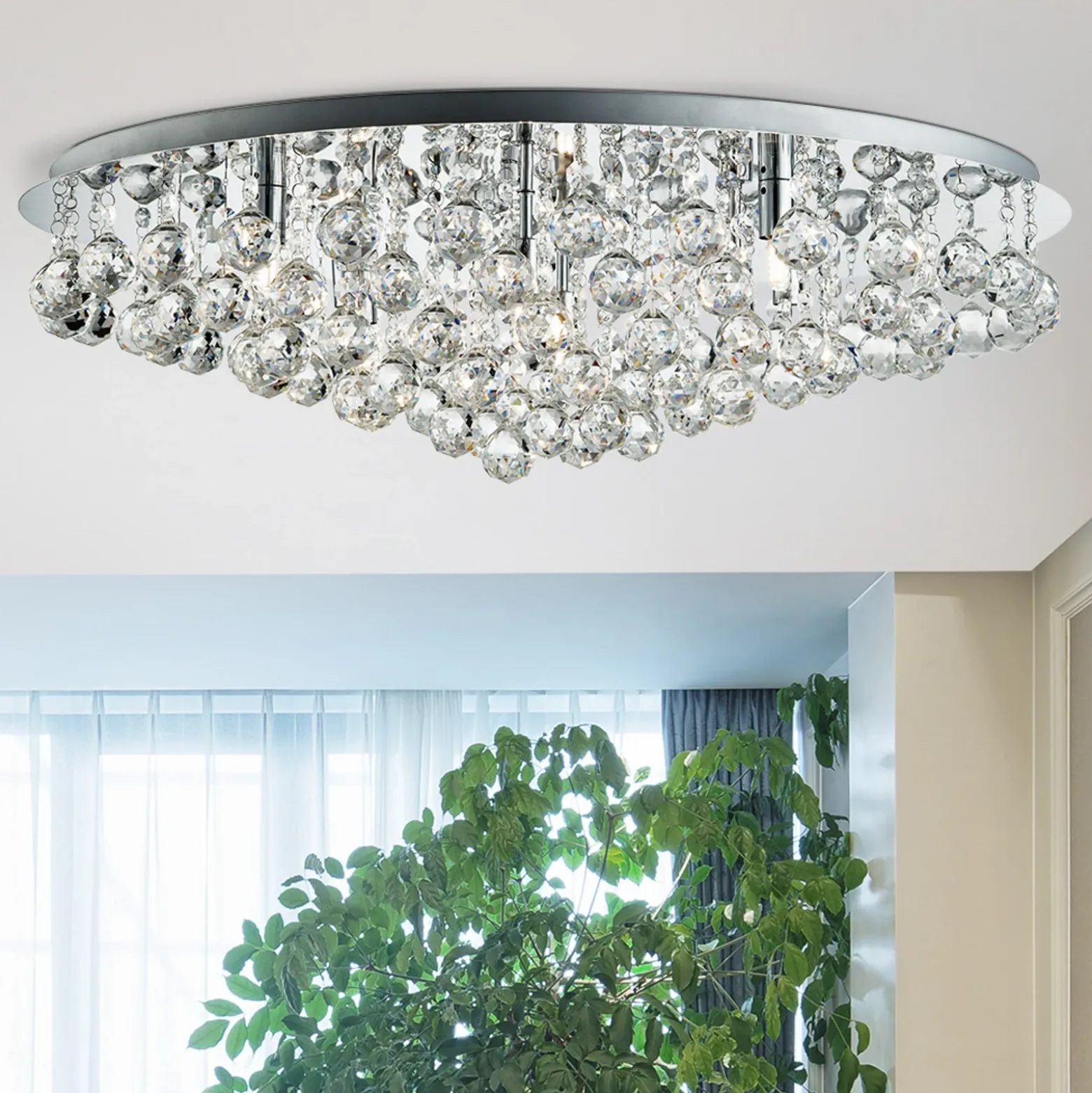 Plafón Hanna cromo cristal esferas 80 cm