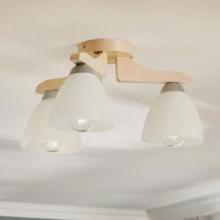 Plafón Haro, haya blanca/blanca, 3 luces