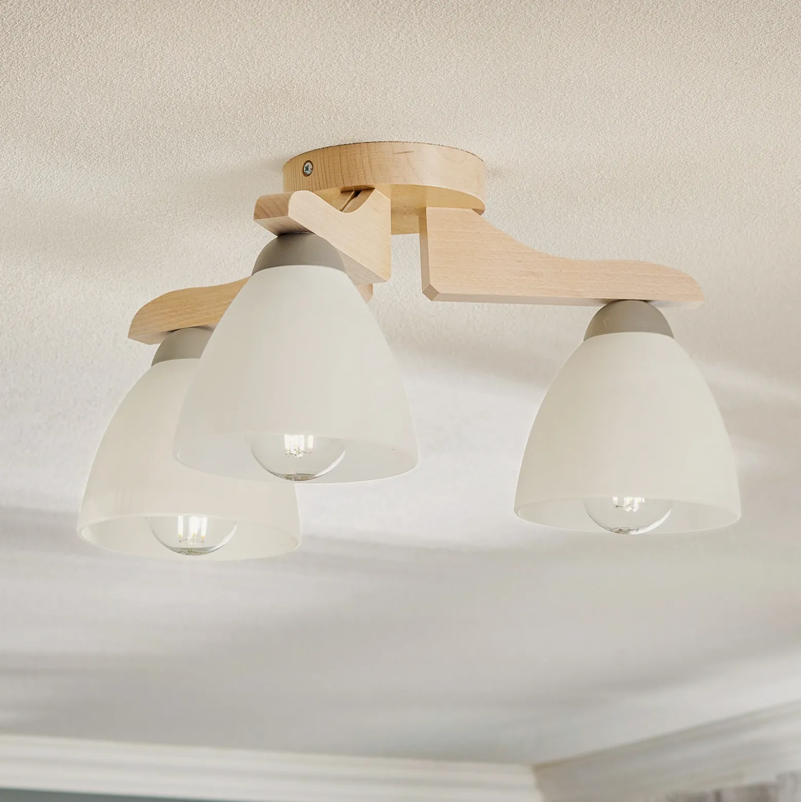 Plafón Haro, haya blanca/blanca, 3 luces