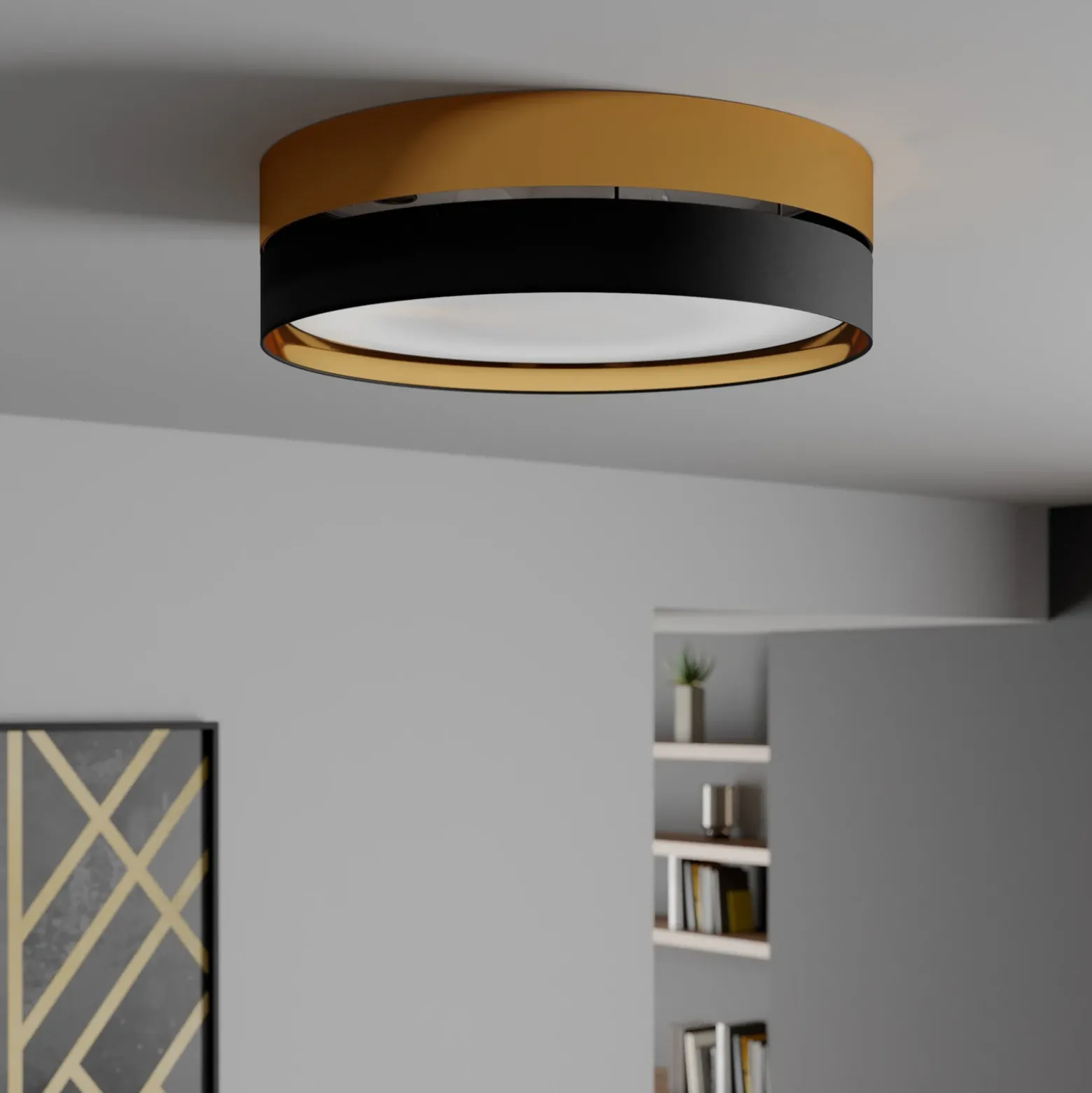 Plafón Hilton, negro/dorado, Ø 60 cm