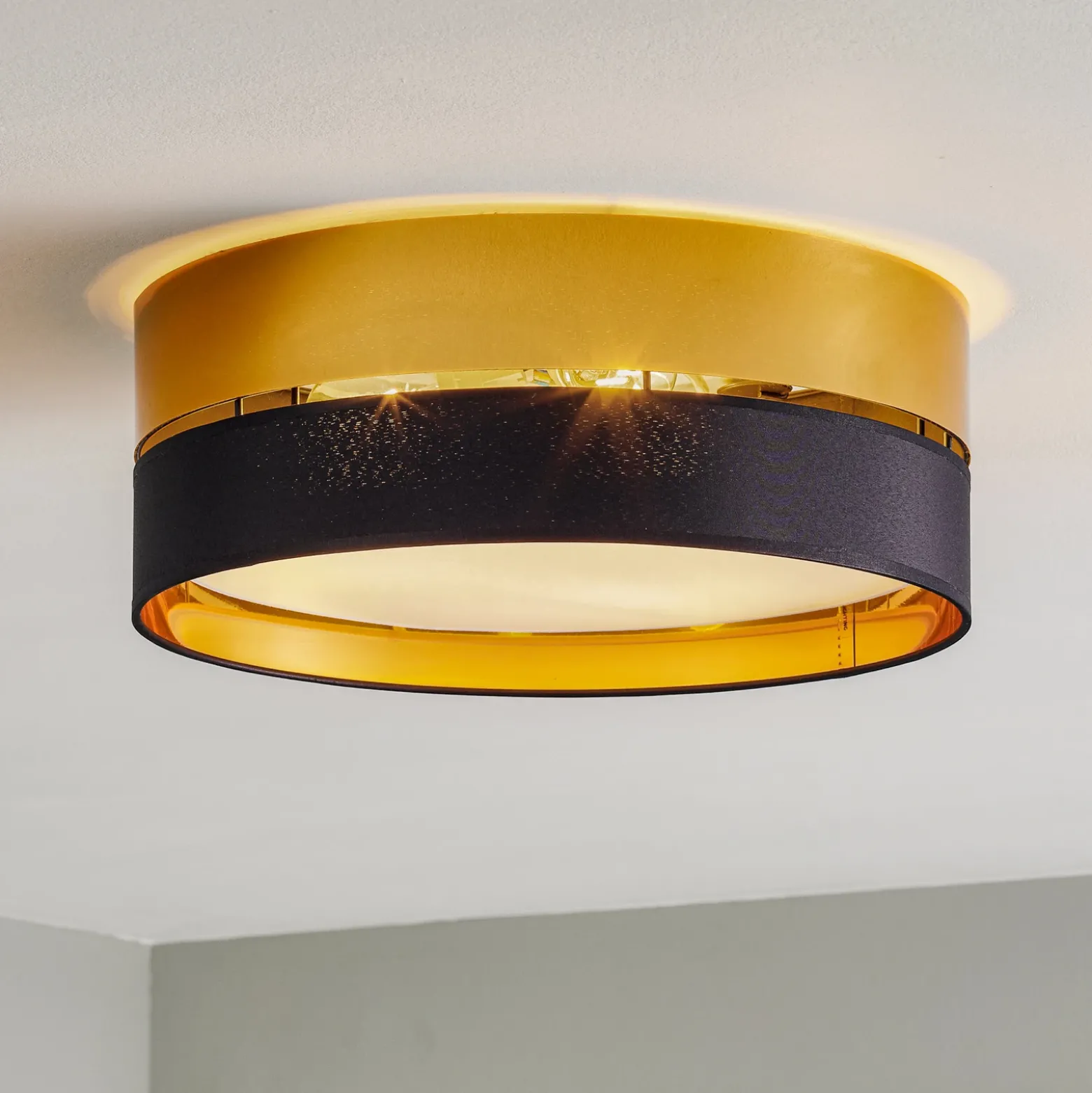 Plafón Hilton, negro/dorado, Ø 45 cm