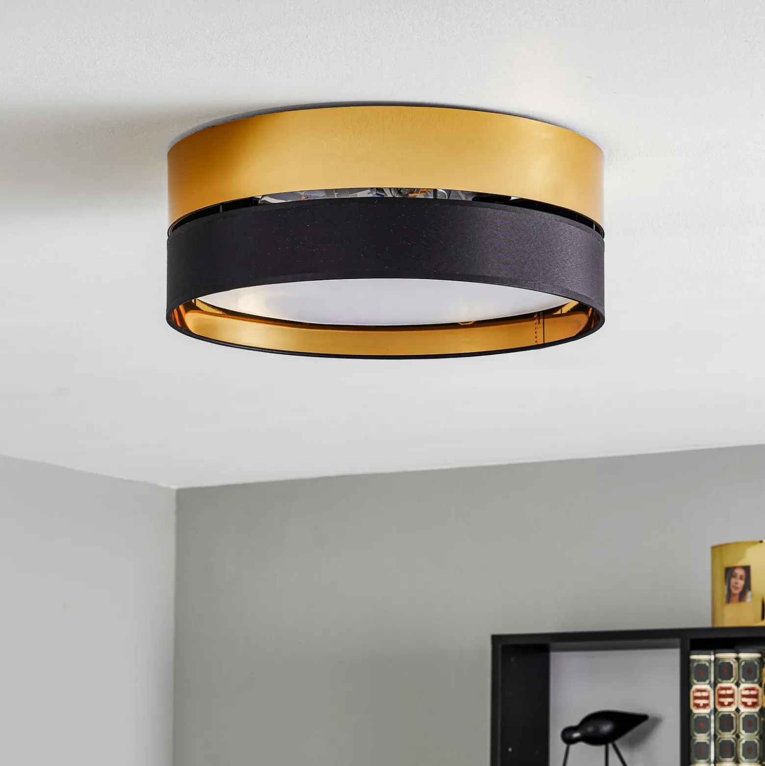 Plafón Hilton, negro/dorado, Ø 45 cm