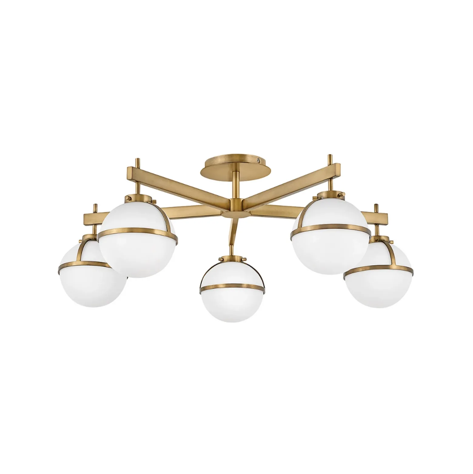Plafón Hollis, 5 luces latón/opalino