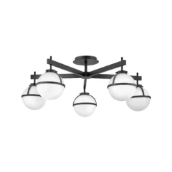 Plafón Hollis, 5 luces, negro/opalino
