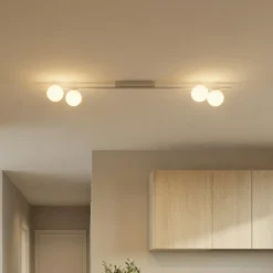 Plafón Imelo, color crema, 4 luces, cristal, longitud 140 cm