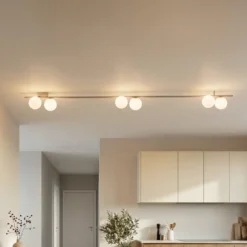 Plafón Imelo, color crema, 6 luces, cristal, longitud 200 cm