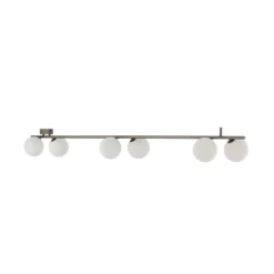 Plafón Imelo, marrón, 6 luces, cristal, longitud 200 cm
