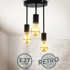 Plafón Indu, negro, metal, 3 luces, E27