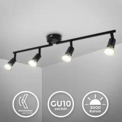 Plafón Jade, negro, con 4 luces, GU10, 3.000 K