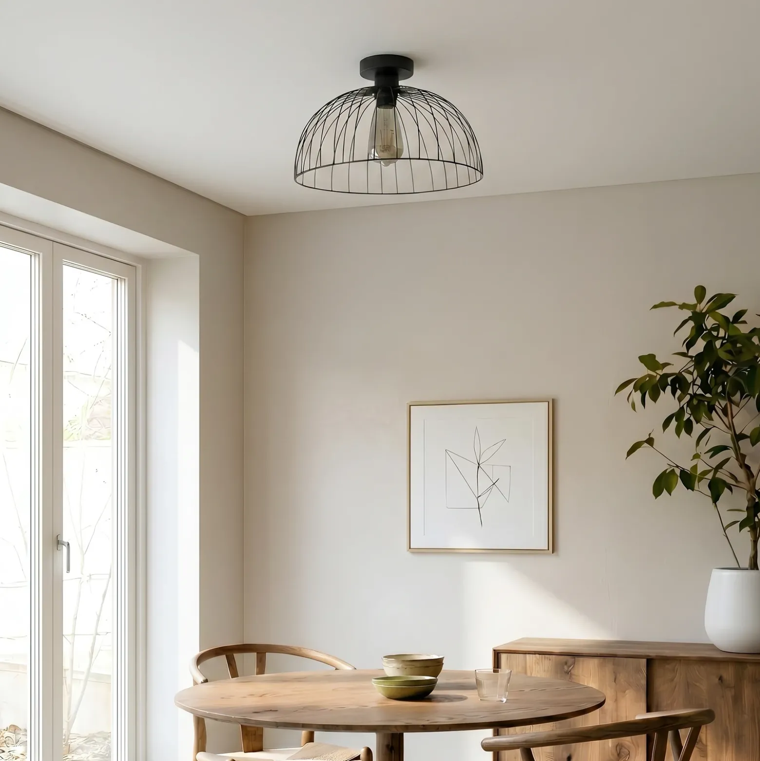 Plafón Kadeh, negro, Ø 40 cm, metal, E27