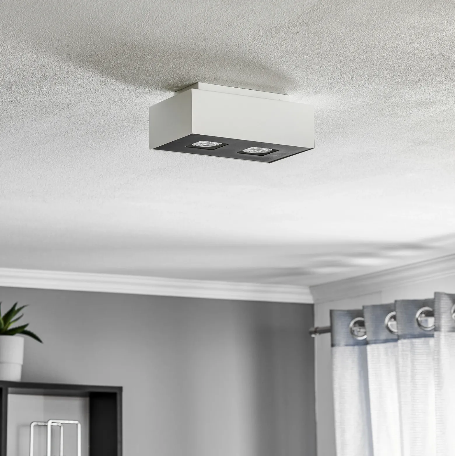 Plafón Kasi de acero en blanco, 2 luces