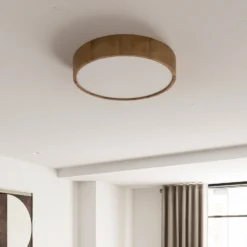 Plafón Kerio, Ø 47 cm, madera de roble natural