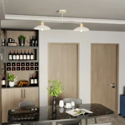 Plafón Kobe, 2 luces, acero, madera, blanco