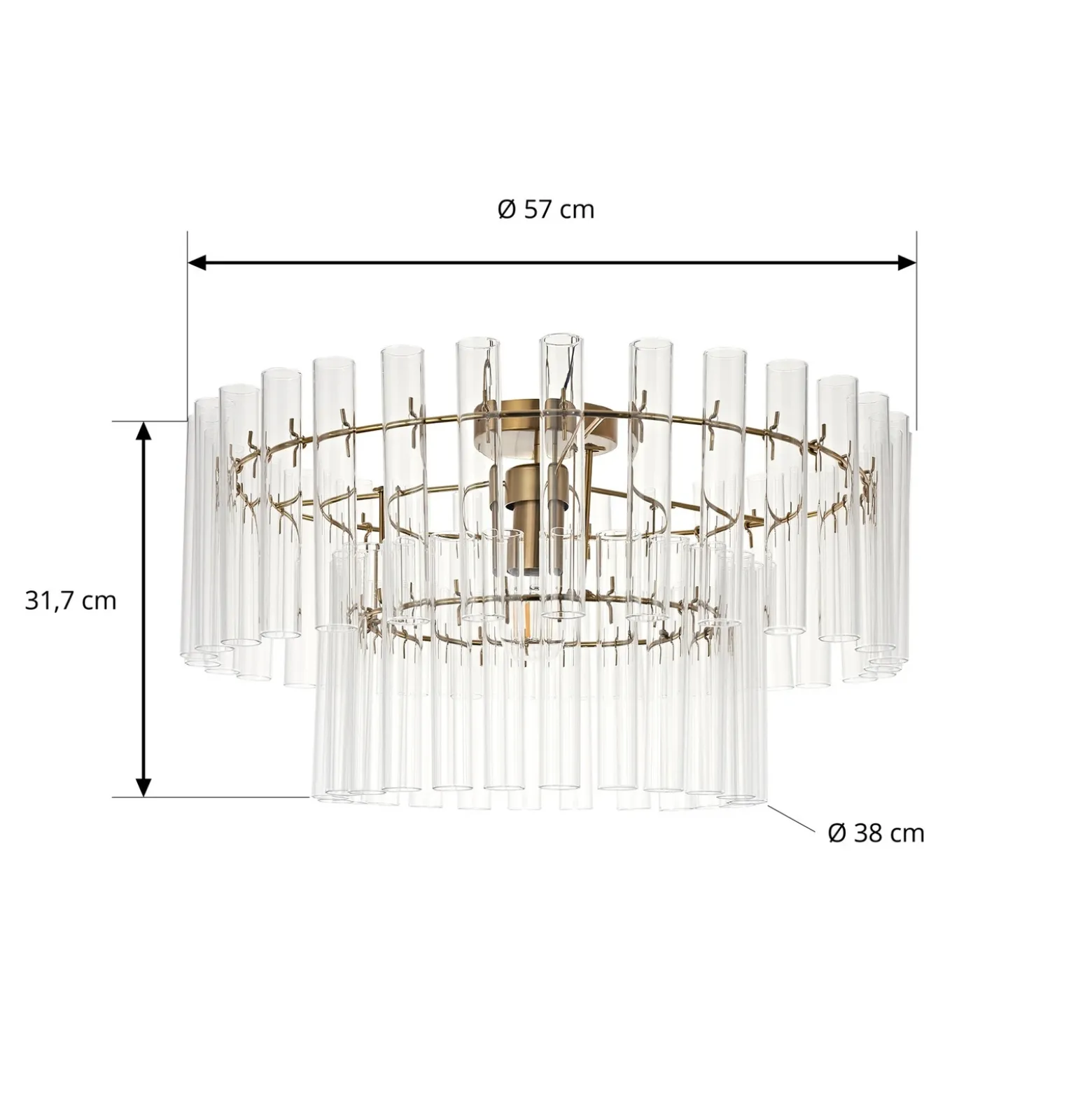 Plafón Leanna de Lucande, transparente/latón, Ø 54 cm, cristal