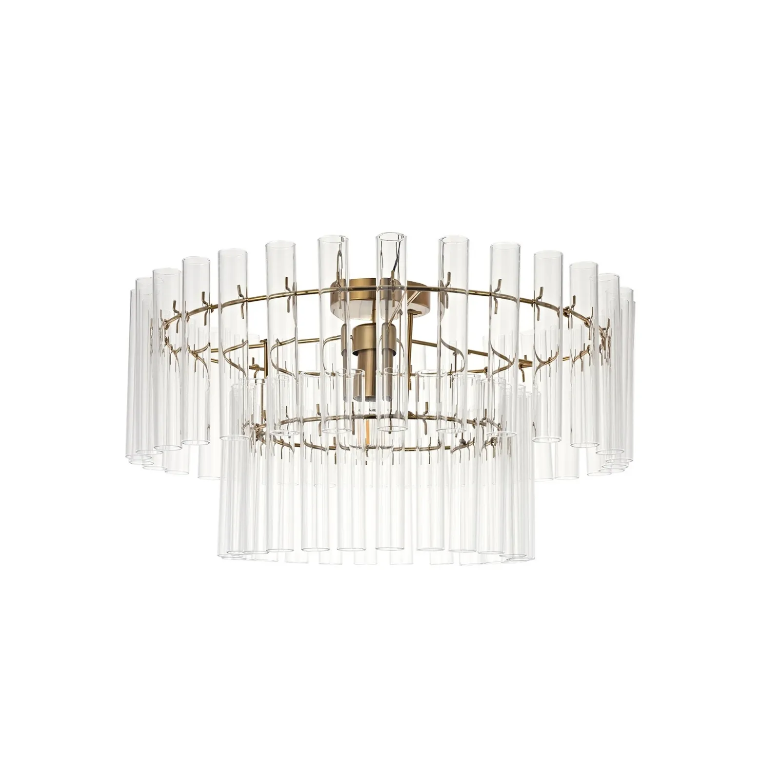 Plafón Leanna de Lucande, transparente/latón, Ø 54 cm, cristal