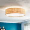 Plafón Leano, madera clara, ratán, Ø 50 cm