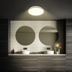 Plafón LED Acorus, Ø 33 cm, blanco/color madera, IP44