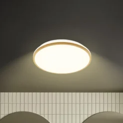 Plafón LED Acorus, Ø 33 cm, blanco/color madera, IP44