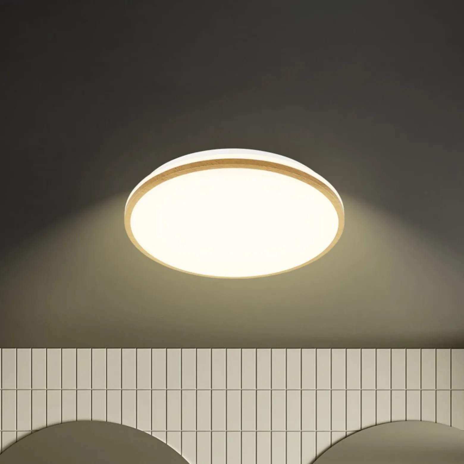 Plafón LED Acorus, Ø 33 cm, blanco/color madera, IP44