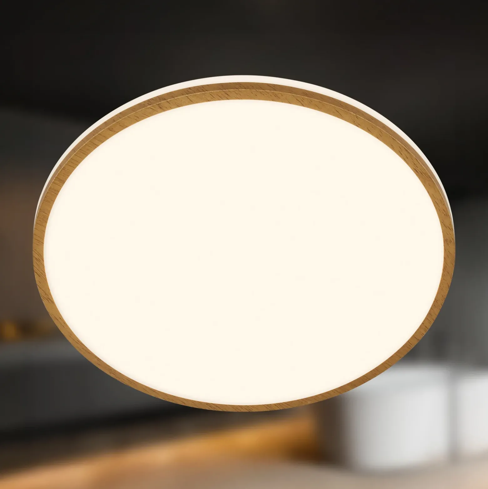 Plafón LED Acorus, Ø 33 cm, blanco/color madera, IP44