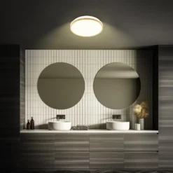 Plafón LED Acorus, Ø 28 cm, blanco/color madera, IP44