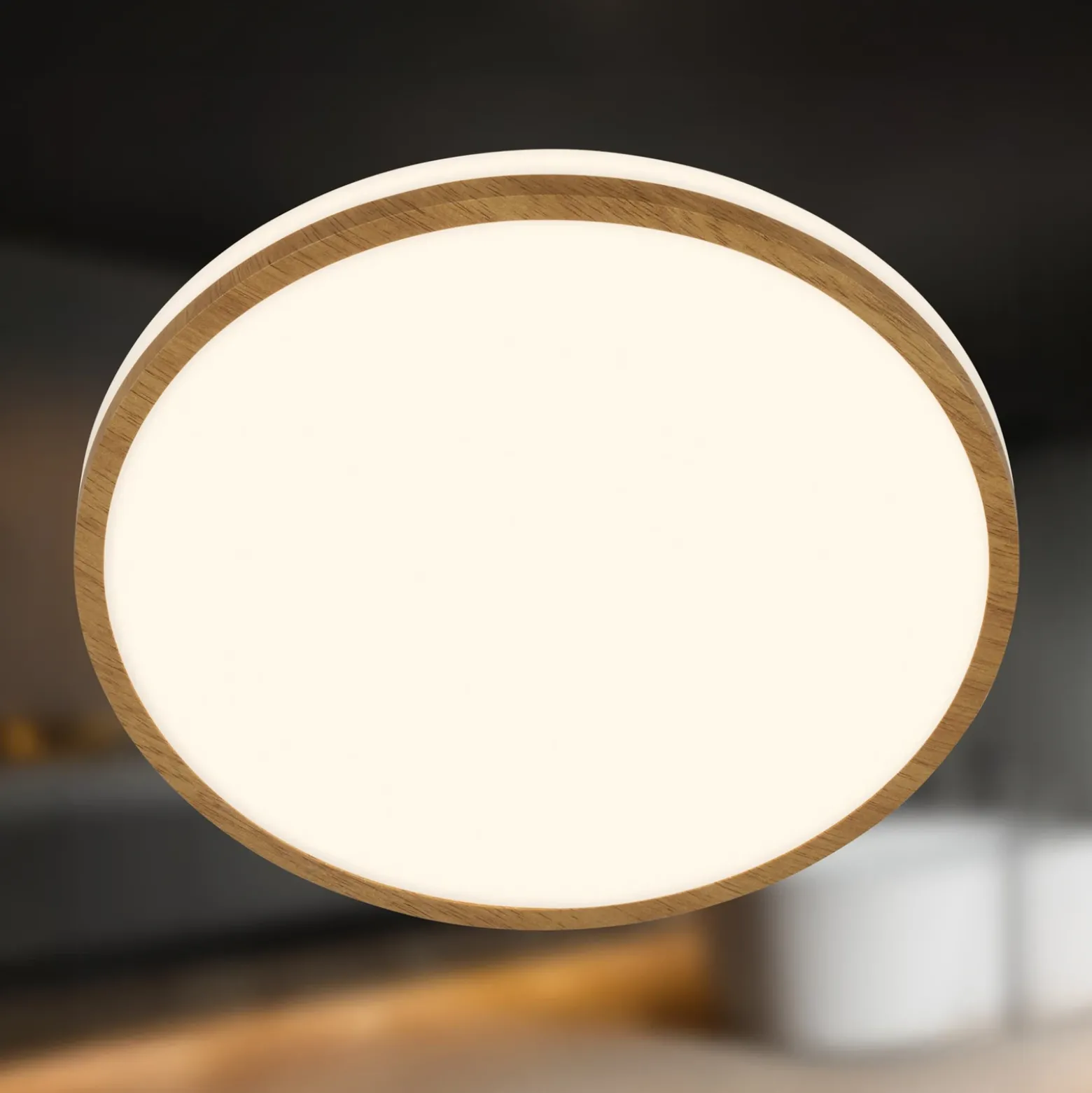 Plafón LED Acorus, Ø 28 cm, blanco/color madera, IP44
