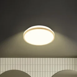 Plafón LED Acorus, Ø 28 cm, blanco/color madera, IP44