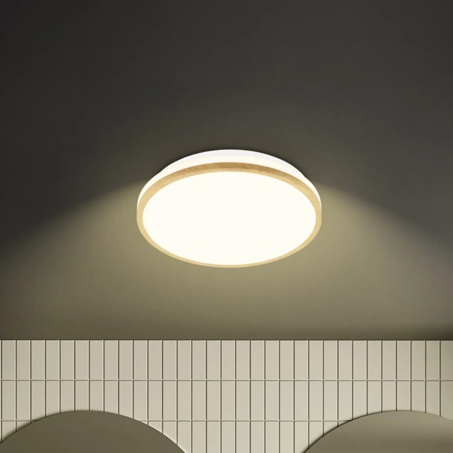 Plafón LED Acorus, Ø 28 cm, blanco/color madera, IP44