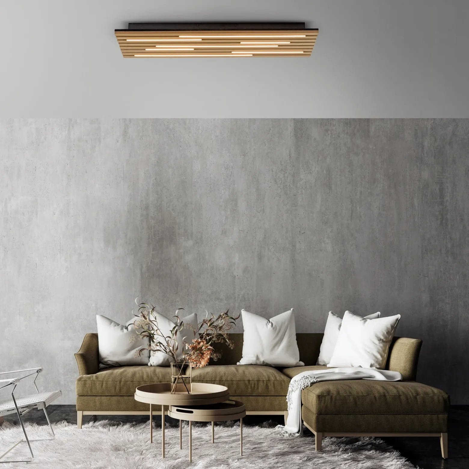 Plafón LED Acústico, 80 x 30 cm, madera natural, metal