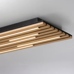 Plafón LED Acústico, 80 x 30 cm, madera natural, metal