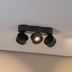 Plafón LED Arcchio «Rotari», con lentes, 3 luces, negra