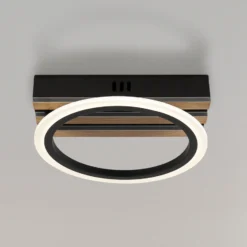 Plafón LED Blevins, negro mate/efecto madera, Ø 25 cm