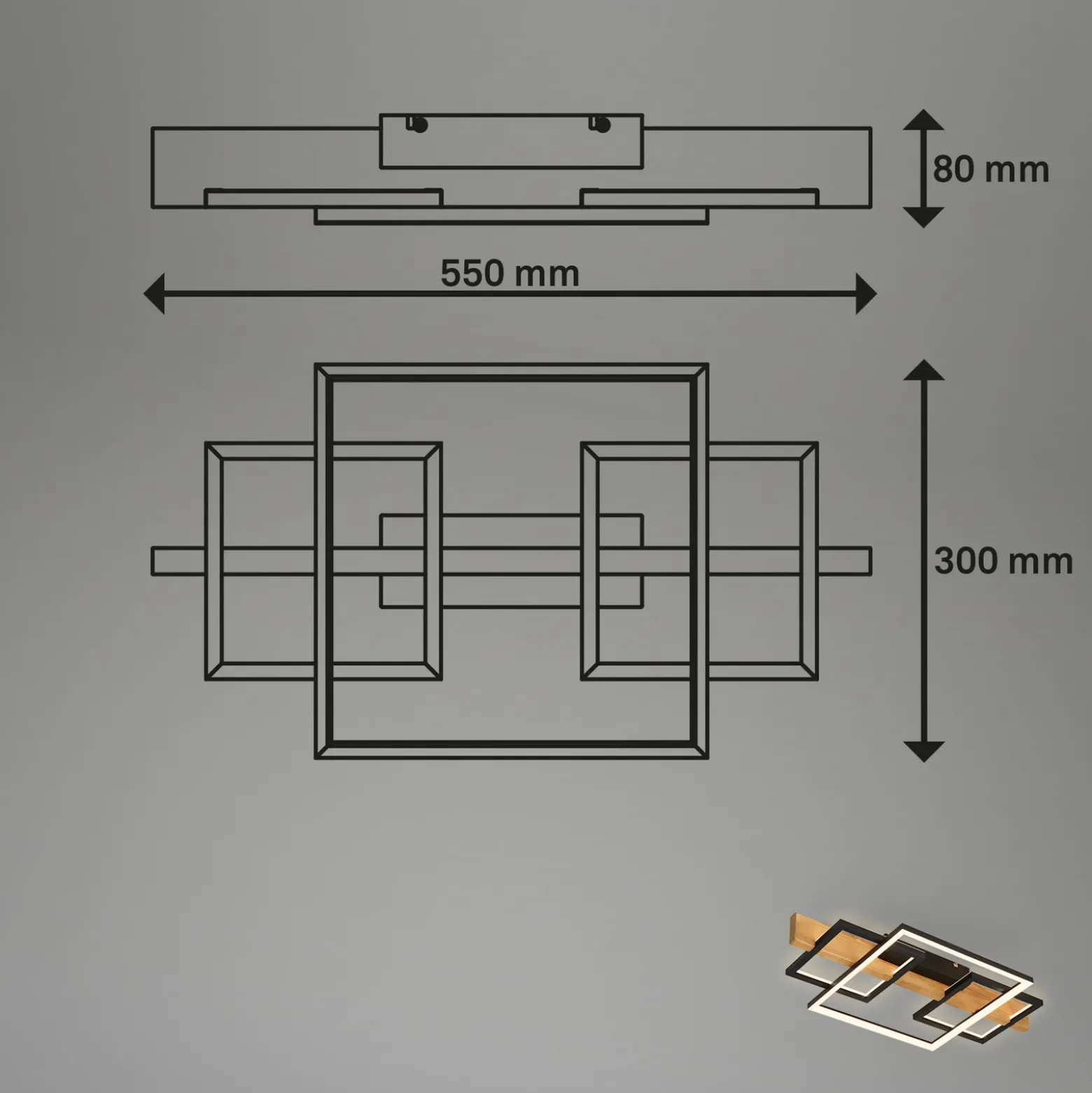 Plafón LED Cadre, 3000K, 55cm, negro, madera
