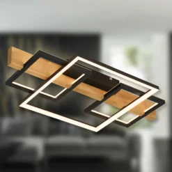 Plafón LED Cadre, 3000K, 55cm, negro, madera