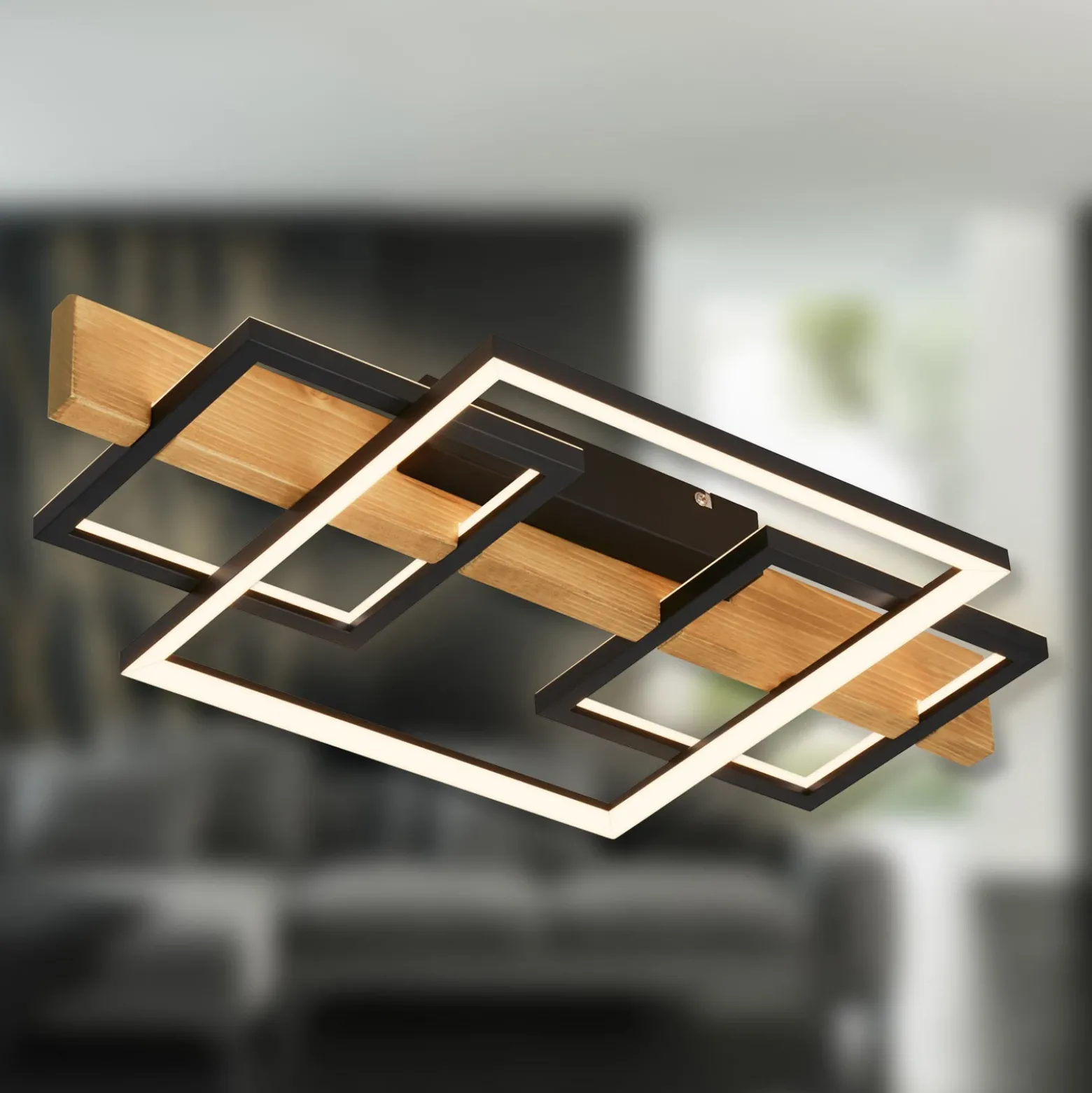 Plafón LED Cadre, 3000K, 55cm, negro, madera